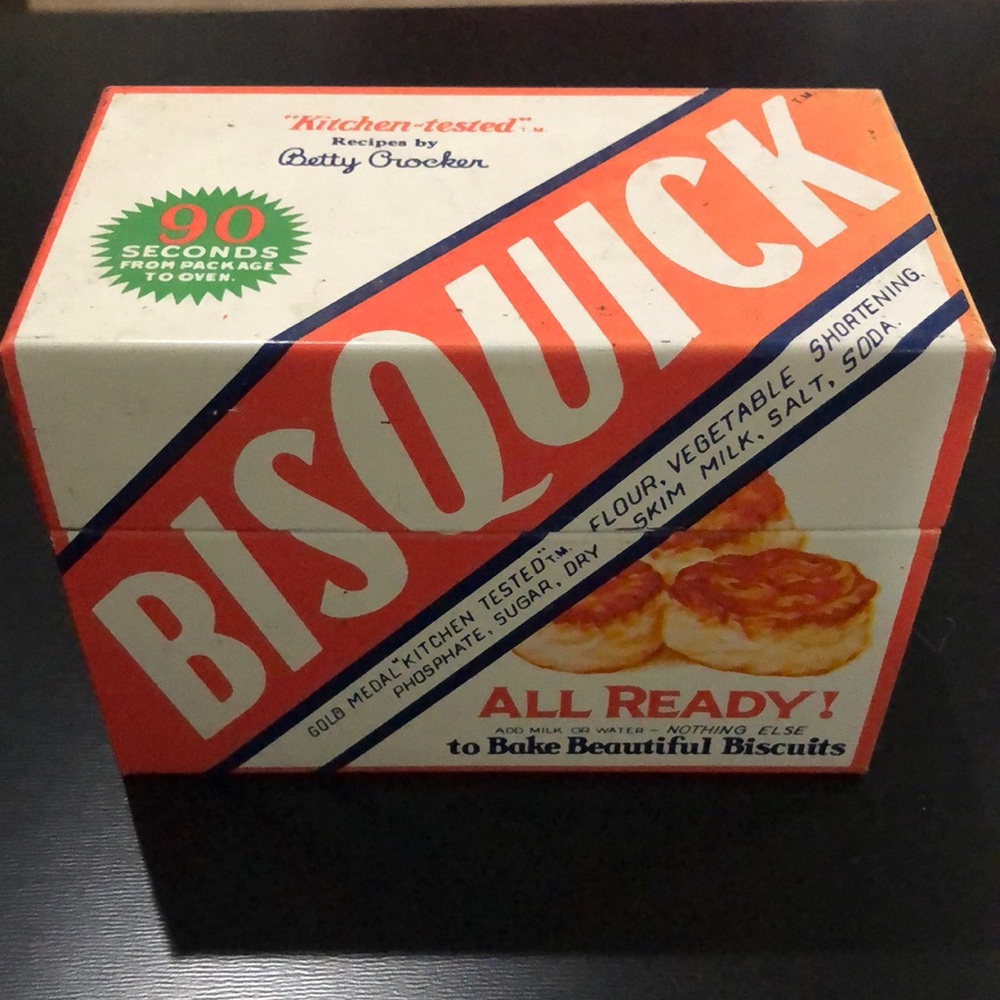 Vintage Bisquick metal recipe tin